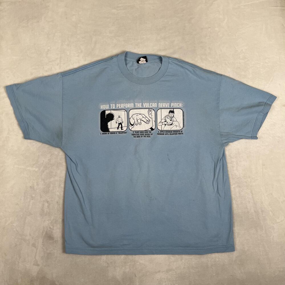 Star Trek Vulcan Nerve Pinch T-Shirt Mens XL Blue Spock Funny Graphic Tee Y2K